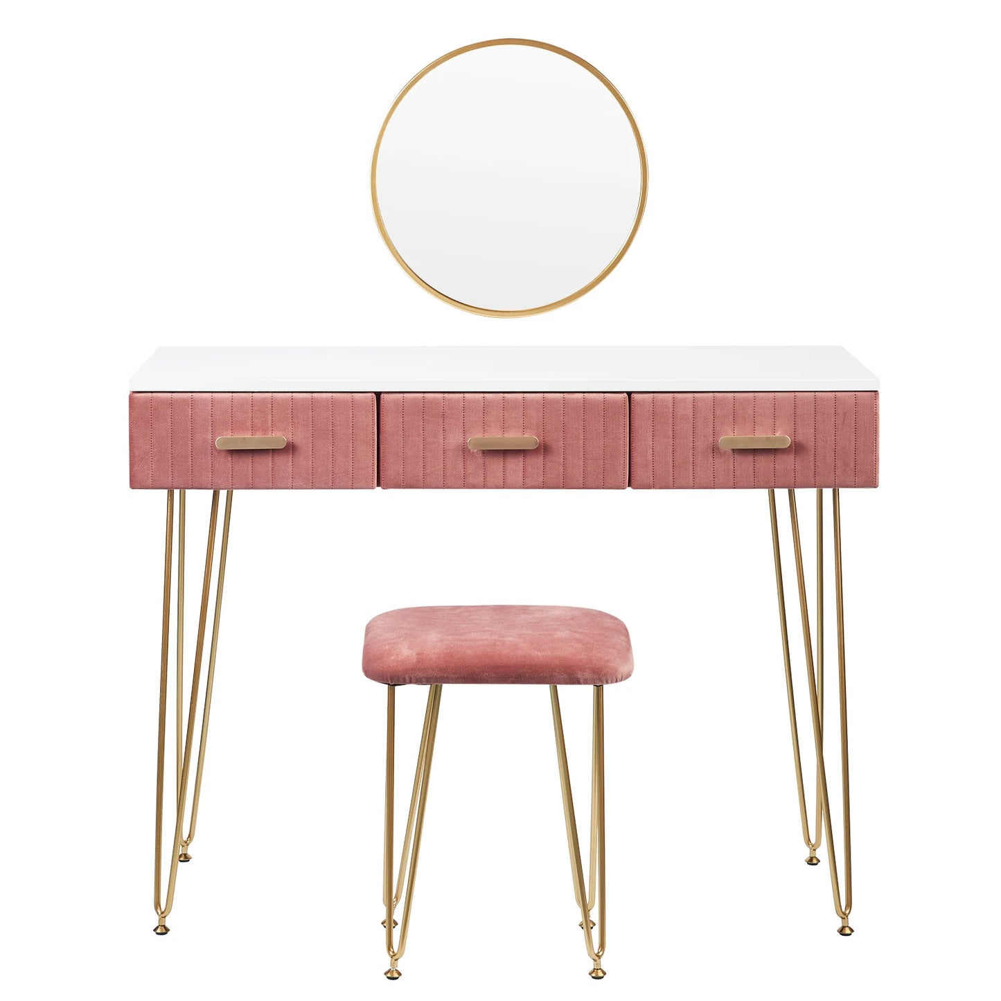 Modern Dresser Dressing Table with Stool Mirror Drawers Cosmetic Table for Bedroom Pink/Grey Makeup Vanity Table Home Furniture