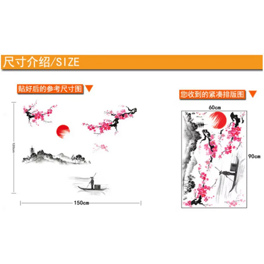 Japanese  Style Sakura Pink Cherry Blossom Tree Decoration Wall Decals Sticker Poster Decor.