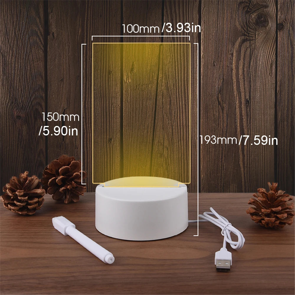 Acrylic Dry Erase Board with LED Light Transparent Message Board Night Light Glowing Memo LED Ambient Lights Daily Moment Note Board Erasable Room Decor Gift