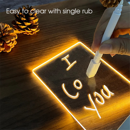 Acrylic Dry Erase Board with LED Light Transparent Message Board Night Light Glowing Memo LED Ambient Lights Daily Moment Note Board Erasable Room Decor Gift