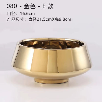 European Golden Vase Big Mouth Flower Arranging Succulent Flower Pot Tabletop Decoration Living Room Art Deco Vase Decoration